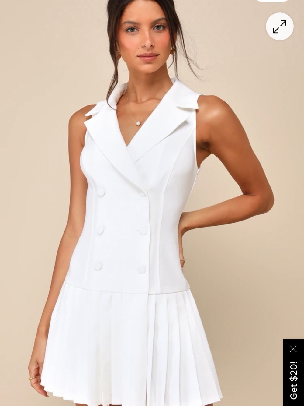 Lulu's Cream Sleeveless Pleated Dress